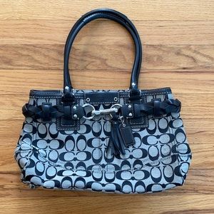 Coach Signature Bag Braided Leather Trim Black